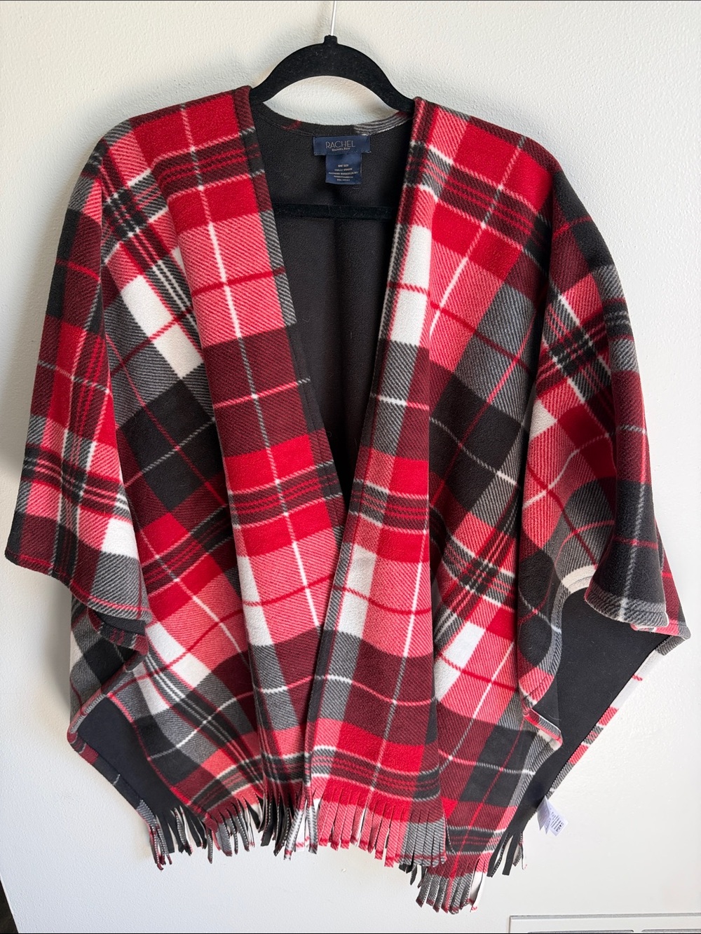 Rachel Roy Red Black White Plaid Fringe Wrap - One Size Fits Most